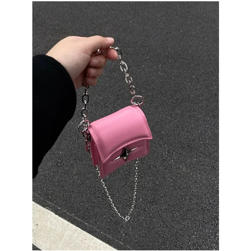Y2K Vintage Korean Small Chain Pink Pu Leather Gothic Cross Bag Halloween