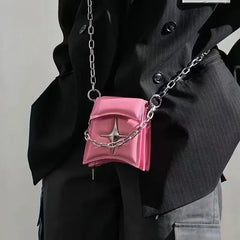 Y2K Vintage Korean Small Chain Pink Pu Leather Gothic Cross Bag Halloween