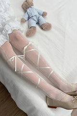 Kawaii Ballet Bowknot Bandage JK Lolita Thigh High Socks