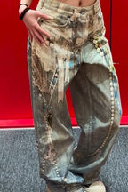 Chain Detail Trompe-L'Oeil Wide-Leg Jeans