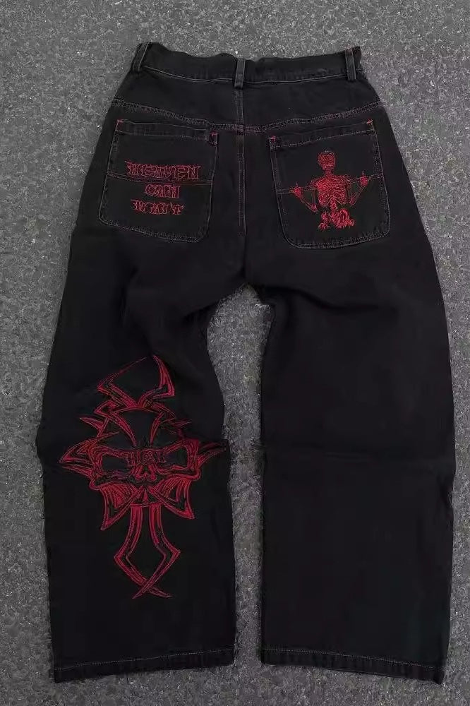 Gothic Graphic Washed Wide-Leg Jeans