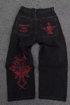 Gothic Graphic Washed Wide-Leg Jeans