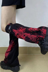 Gothic Red Tie-Dye Slimming Calf Leg Warmers