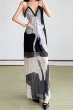 Swan Print Cross Strap Maxi Dress