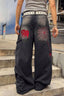 Spiderweb Graphic Washed Wide Leg Jeans