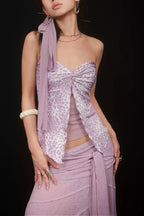 Y2K Purple Leopard Strapless Mesh Top