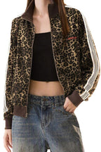 Leopard Print Stripe Sleeve Jackets