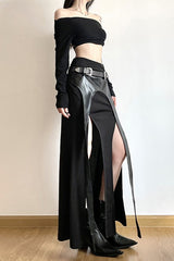 Y2K Dark Asymmetrical Split Maxi Skirt