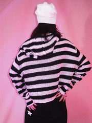 Harajuku Gothic Skull Striped Knitted Zipper Hoodie
