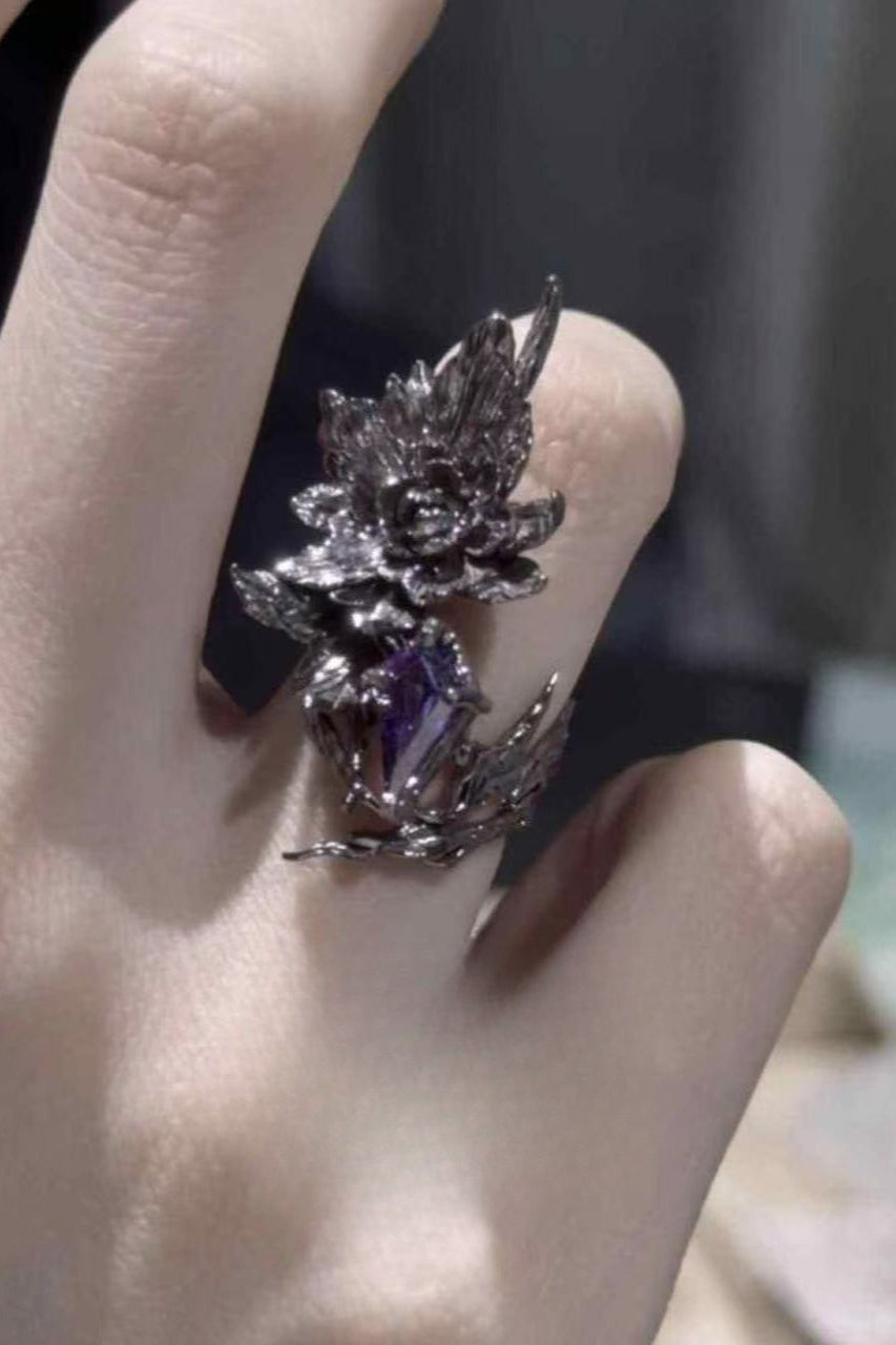 3D Floral Rhinestone Thorn Ring