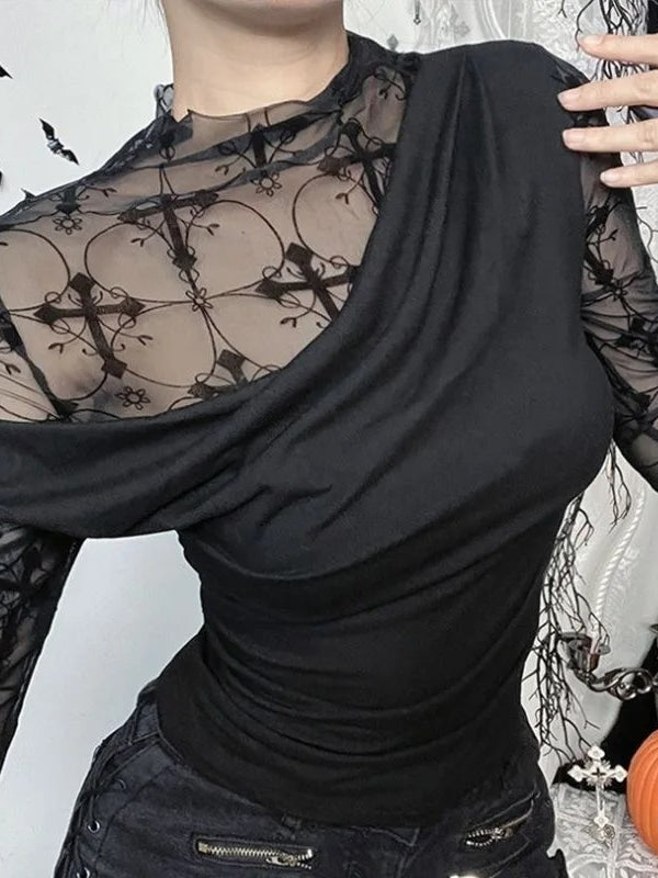 Y2K Elegant Long Sleeve Mesh Top Main image
