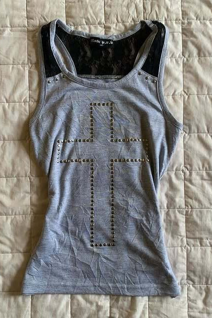 Y2K Gothic Style Diamond Cross Tank Top Main image