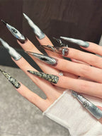 Mechanical Demon Silver Black Press On Nails
