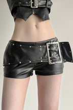 Oversized Buckle Eyelet Trim Shorts