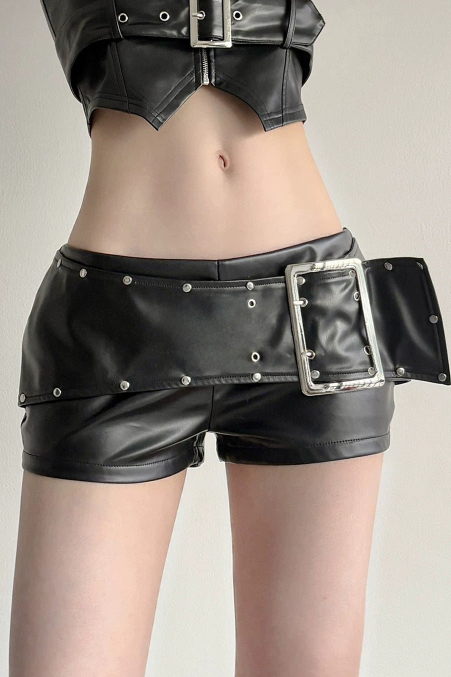 Oversized Buckle Eyelet Trim Shorts