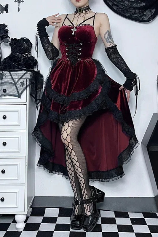 Dark Gothic Lace Strap Swallow Tail Corset Midi Dress Main image