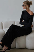 Asymmetric Shoulder Long Sleeve Skirt Sets