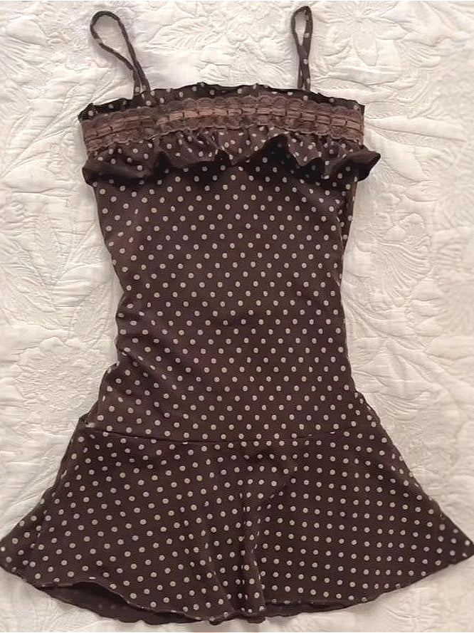 Y2K Vintage Polka Dot Print Ruffle Cami Mini Dress Main image