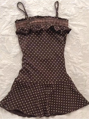 Y2K Vintage Polka Dot Print Ruffle Cami Mini Dress