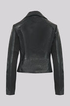 Rivet Trim Cropped Moto Leather Jacket
