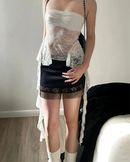 Bare Midriff Embroidered Lace Slimming Crop Top