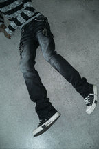 Rhinestone Washed High Street Unisex Denim Pants