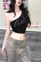 Y2K Letter Rhinestone One Shoulder Camis