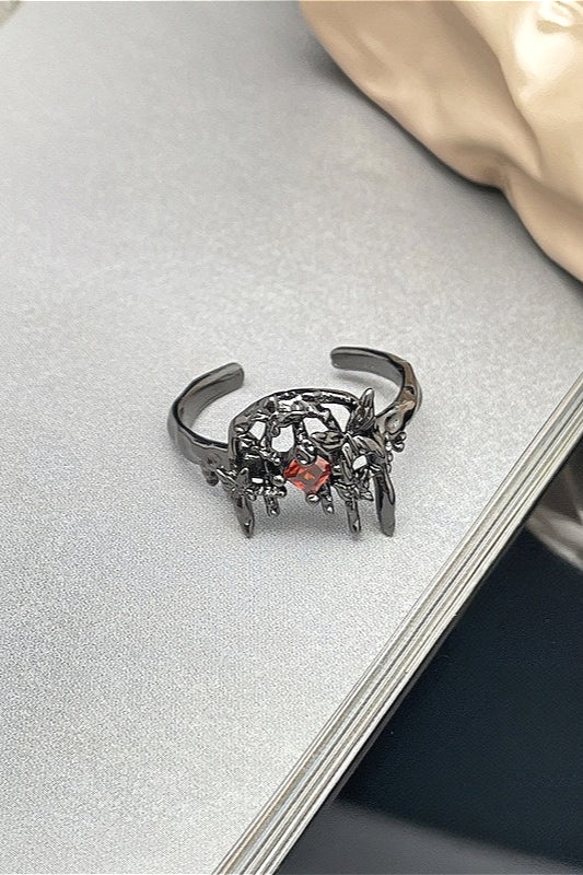 Stylish Red Gem Gothic Layered Ring Secondary image