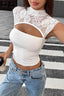 Lace Yoke Front Cutout T-Shirt