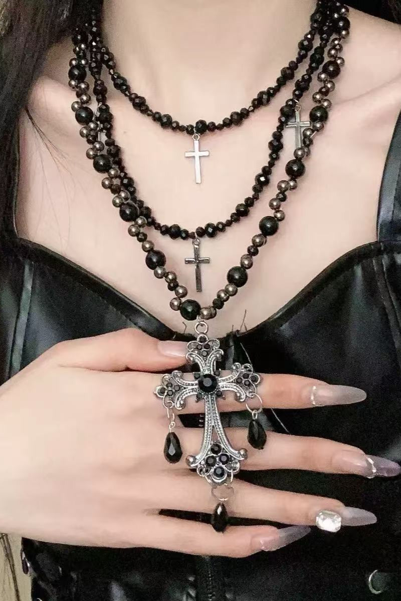 Gothic Vintage Hanging Pearl Cross Decor Necklace Secondary image