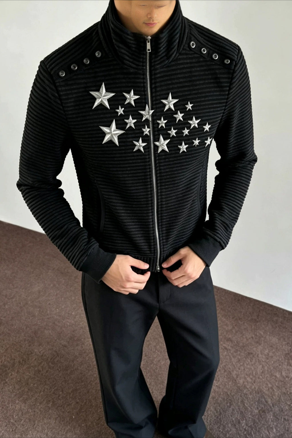 Star Studded Stand Collar Jackets