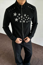 Star Studded Stand Collar Jackets