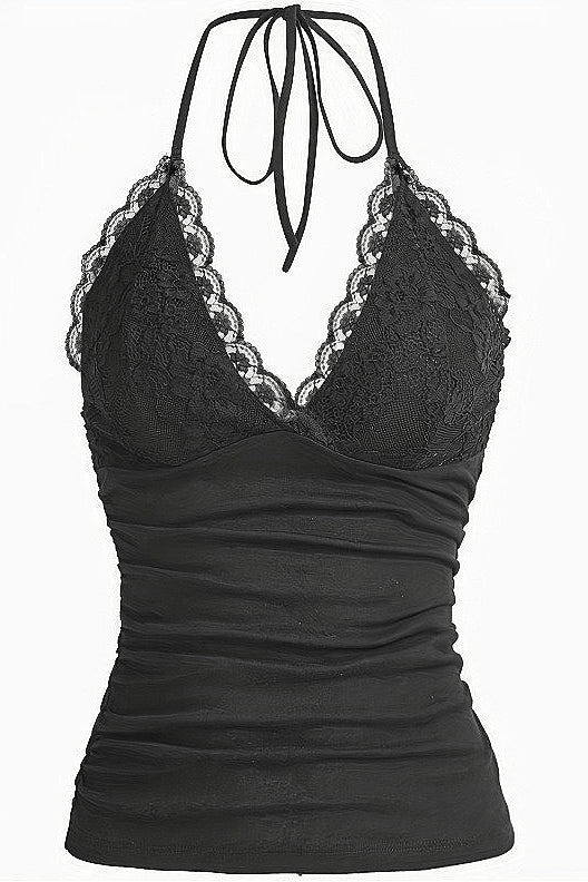 Gothic Lace Ruffled Pleated Cami