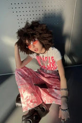 Pink Camouflage Anime Embroidery Pants