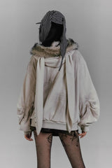 Niche Design Y2K Rabbit Ear Hooded Furry Collar Fleece Coat