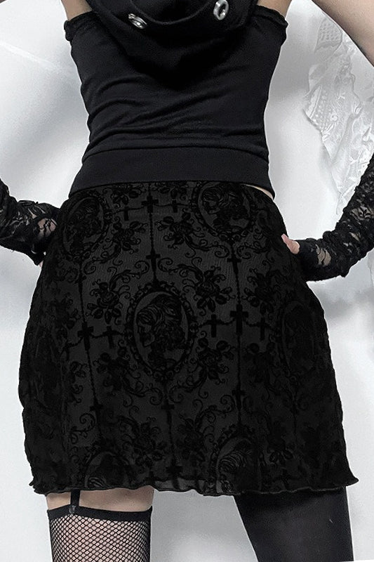 Gothic Velvet Two-Layer Midi Skirt Secondary image