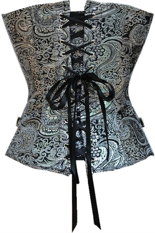 Gothic Printed Silver Steel Buckle Corset