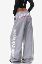 Gothic Letter Print Curved-Leg Sweatpants