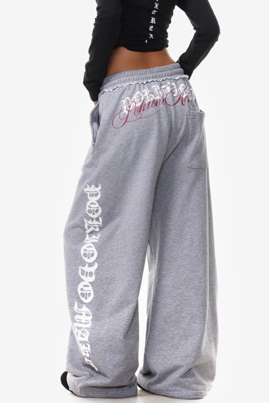 Gothic Letter Print Curved-Leg Sweatpants