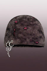 Harajuku Hole Design Iron Ring Skull Knitted Beanie Hat