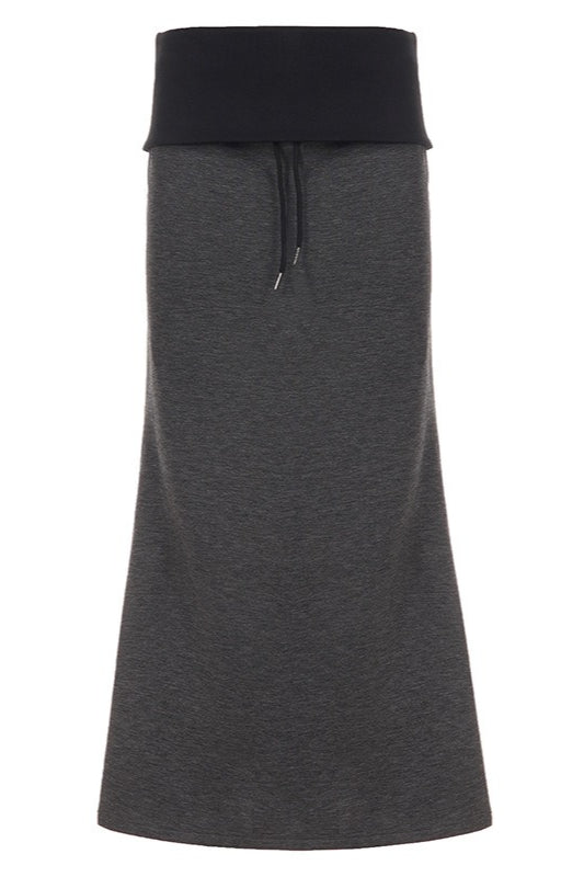 Contrast Waist Drawstring Maxi Skirts