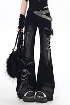 Bow Detail Flared Denim Pants