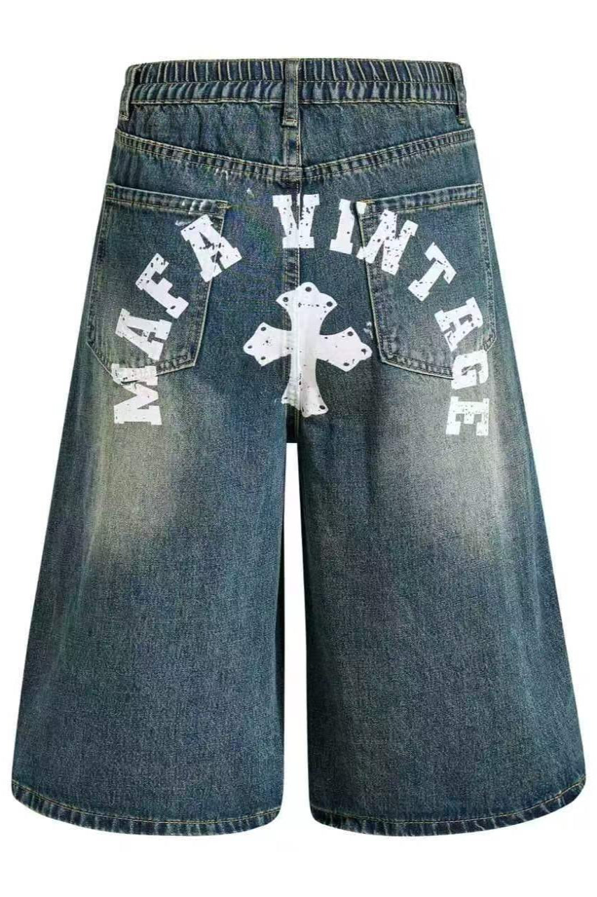 Washed Denim Cropped Pants