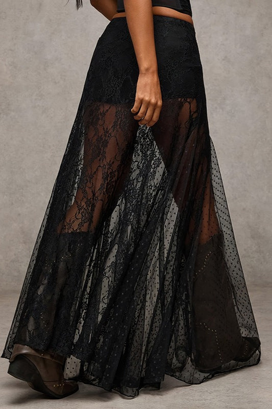 Versatile Lace Patchwork Slim Maxi Skirt Secondary image