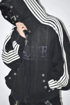 Stripe Sleeve Eyelet Hoodies