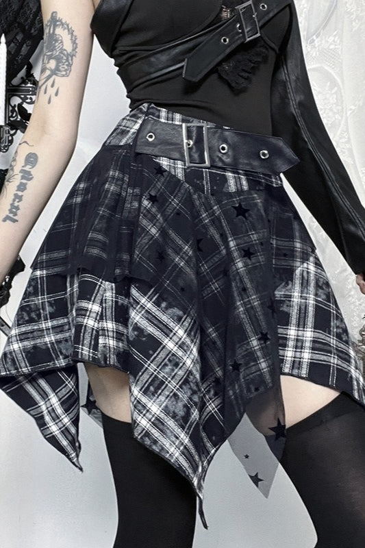 Plaid Asymmetrical Hem Mini Skirt