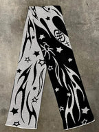 Black Tassel Star Striped Warm Knit Scarf
