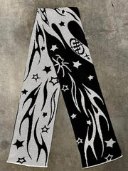 Black Tassel Star Striped Warm Knit Scarf