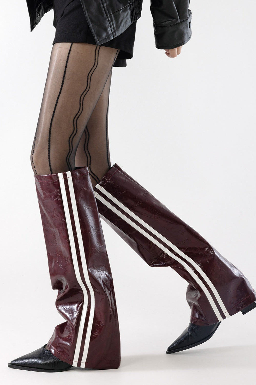Striped Faux Leather Leg Warmer Socks