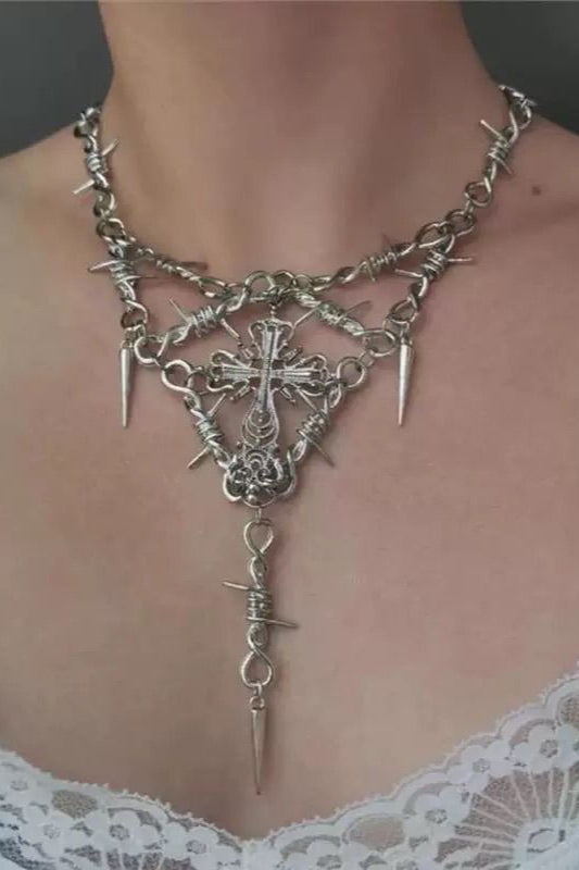 Gothic Thorn Cross Pendant Necklace